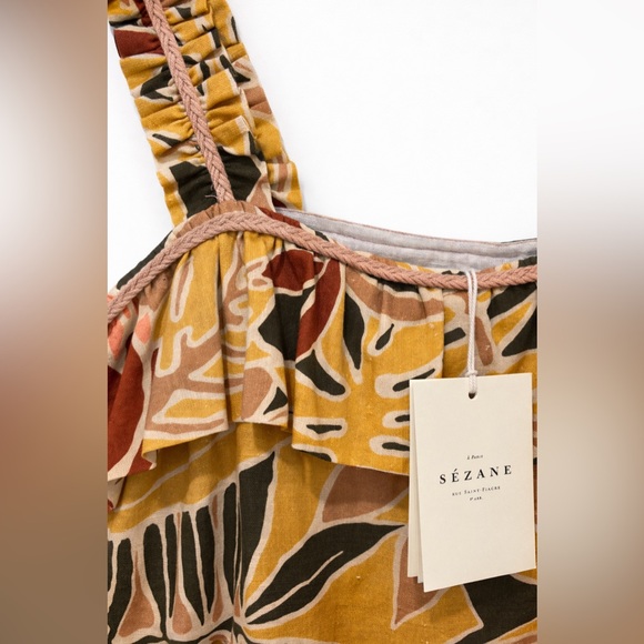 Sézane Vicky Leaves Filly Dress NWT | Ruffled Strap Babydoll Mini Size 38 (US 6) - Picture 4 of 5